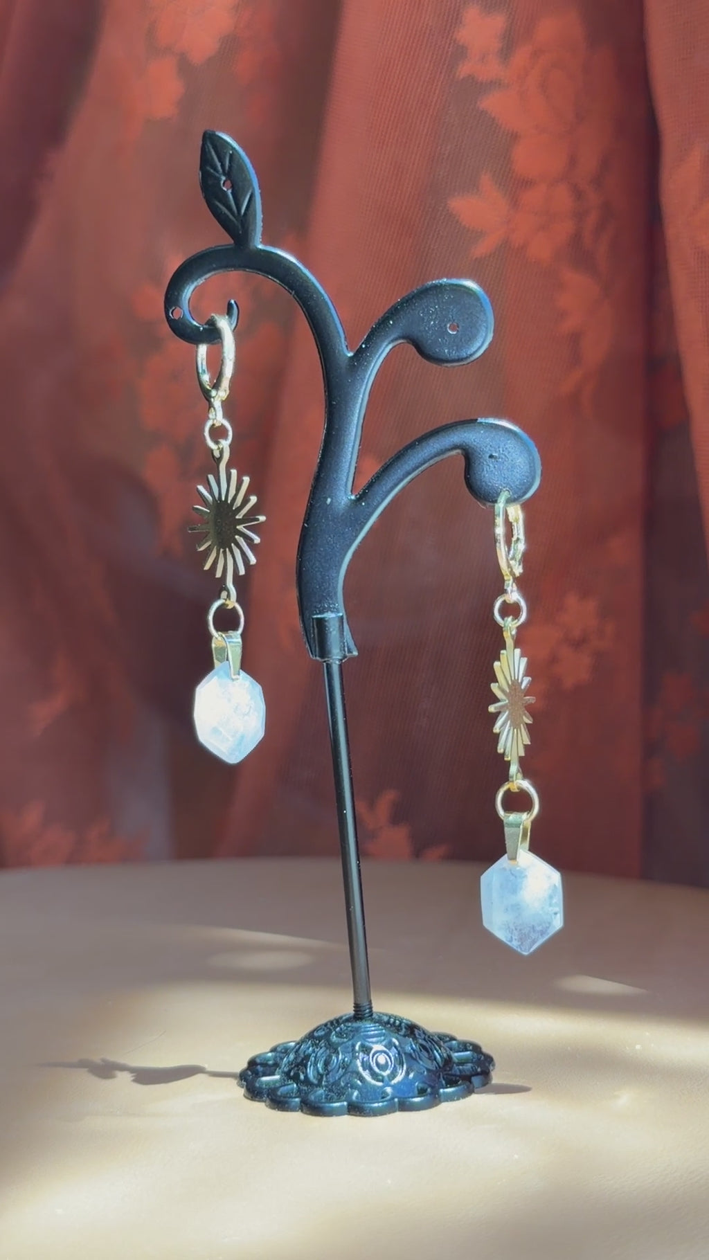 sunflare hex moonstone earrings - gold