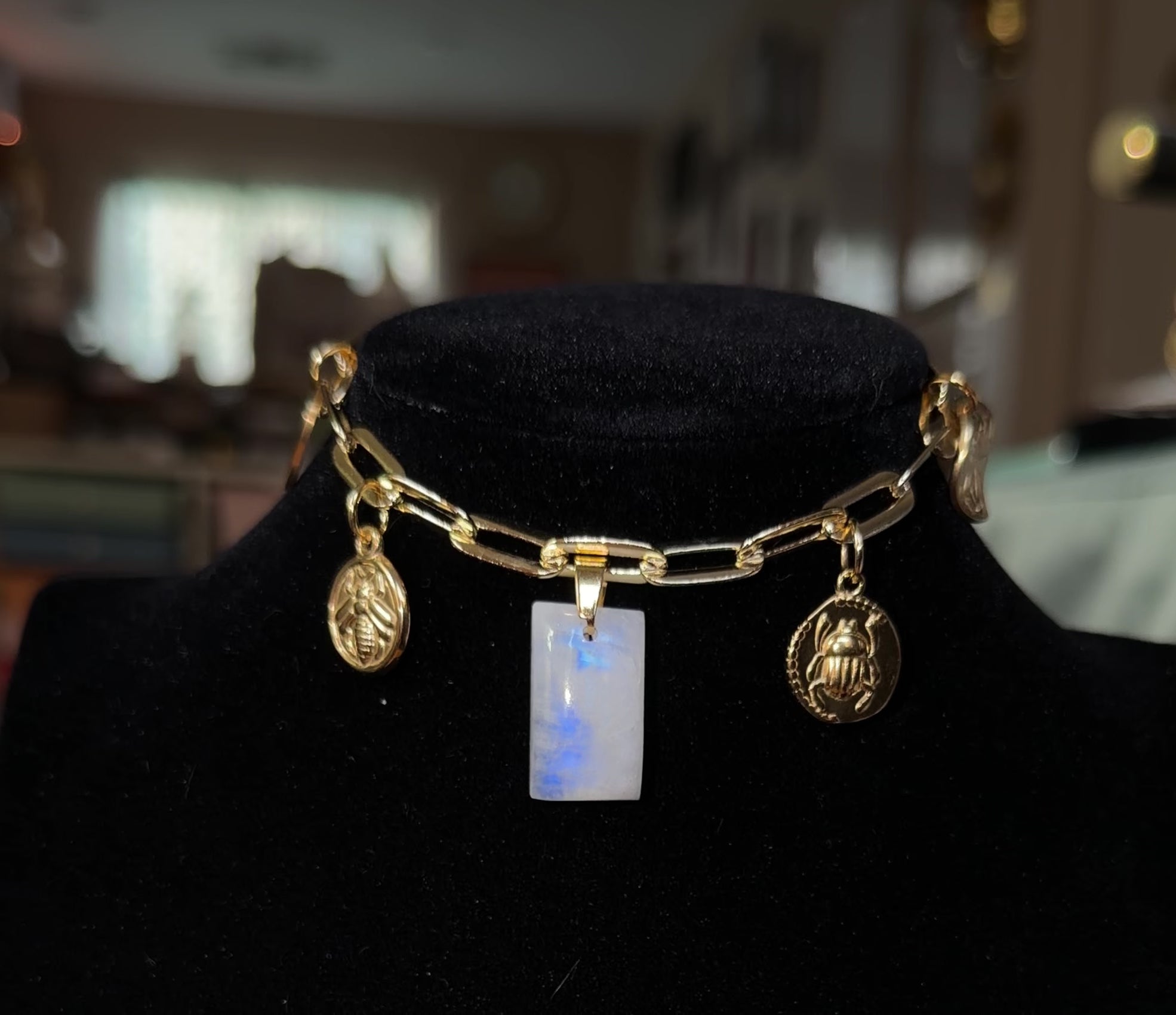 Moonstone Charm Bracelet - Gold