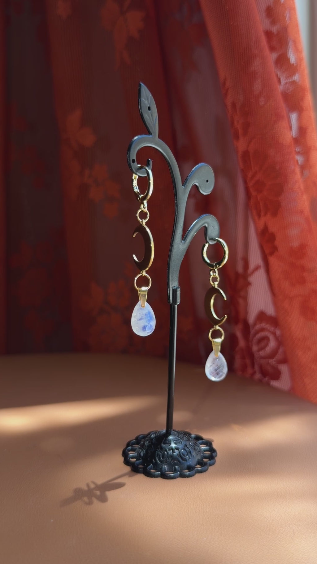 crescent briolette moonstone earrings - gold